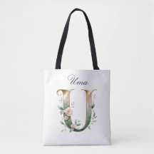 Tasche mit individuellem goldenen Blumenbuchstaben