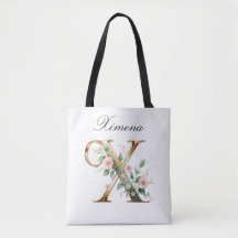 Tasche mit individuellem goldenen Blumenbuchstaben