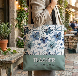 Tasche mit individuellem Namen für Lehrer, floral
