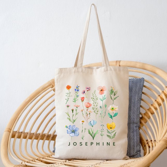 Tasche mit individuellem Wasserfarben-Wildblumen-M (Teacher appreciation gifts, Student back-to-school gifts, Mothers Day gifts for mom, Birthday gift)