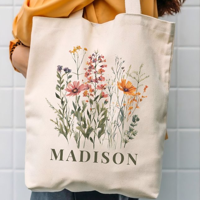 Tasche mit individuellen Wildblumen für Mutter Bra (Personalized wildflowers tote bag gift for mom, grandma, friends, bride tribe and bridesmaids)