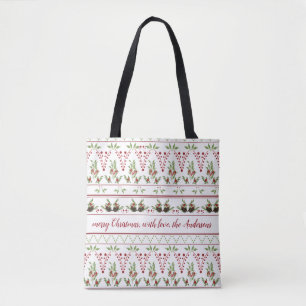 Tasche mit Kiefernzapfen und Beeren mit Text