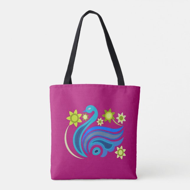 Tasche mit kreativem Vogel mit Blume (Rückseite)