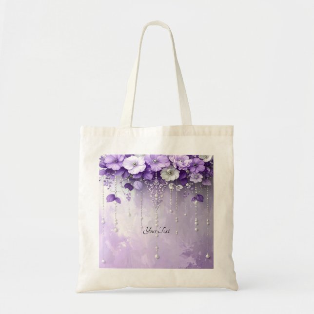 Tasche mit lila Blumen und baumelnden Perlen (Vorne)