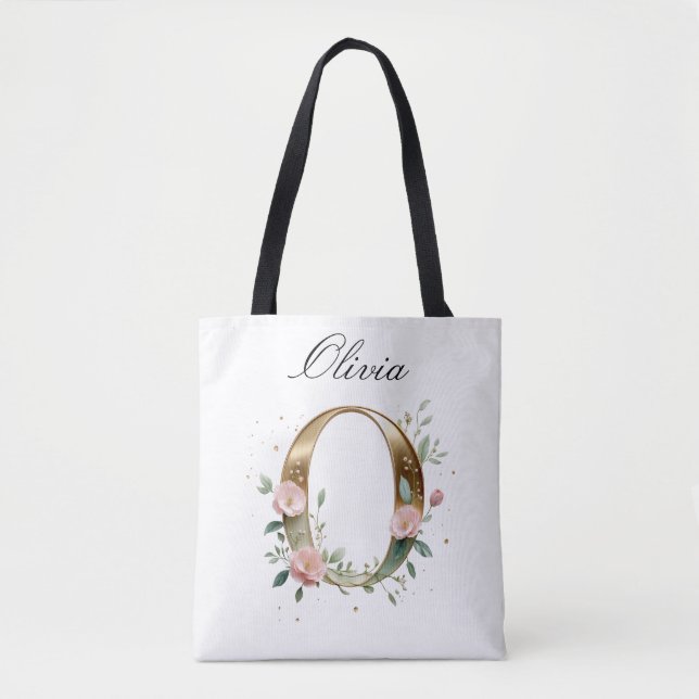 Tasche mit maßgeschneidertem Gold-Blumen-Letter-O- (Vorderseite)