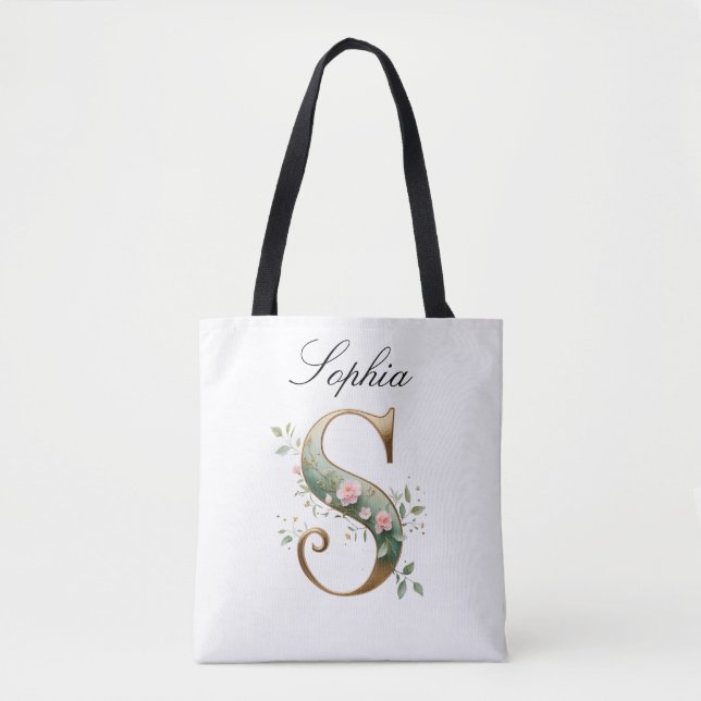 Tasche mit maßgeschneidertem Gold-Blumen-Letter S  (Vorderseite)