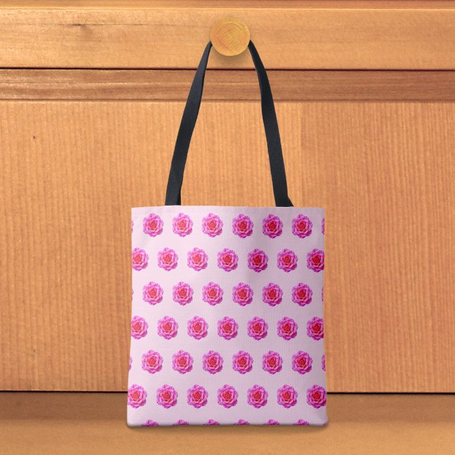 Tasche mit nahtlosem Rosenmuster (Tote bag with seamless pattern of a pink rose)