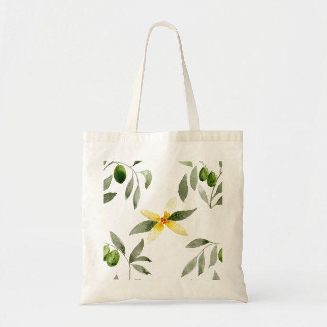 Tasche mit Oliven-, Blätter- und Blütenmuster (Vorne)