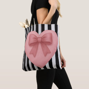 Tasche mit rosa Schleifenherz und schwarz-weißen S