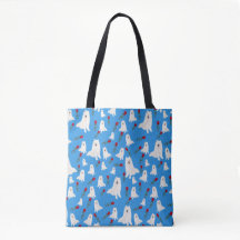 Tasche mit Samoyeds auf Sky Blue.