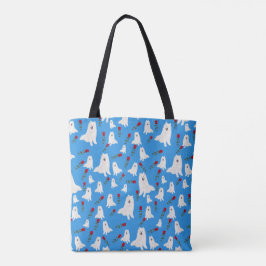 Tasche mit Samoyeds auf Sky Blue.