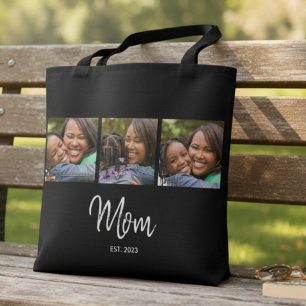 Tasche mit Schriftzug 'Mom Established' in Schwarz
