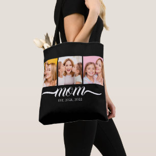 Tasche mit Schriftzug 'Mom Established' in Schwarz