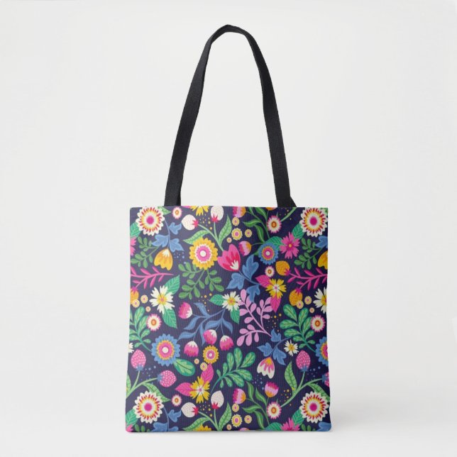 Tasche mit schwarzem Hintergrund und Blumendesign (Vorderseite)