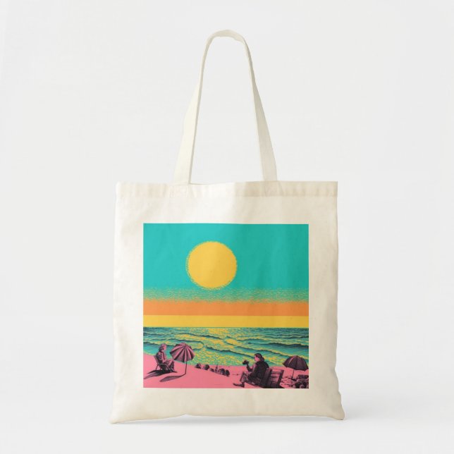 Tasche mit Tote, Retro-Tasche am Strand. (Vorne)