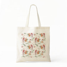 Tasche mit Vögeln und Blumen in Beige