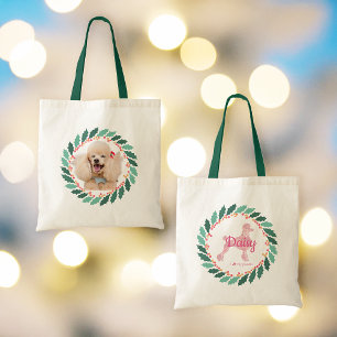 Tasche mit Weihnachts-Hundebild im Pastellrosa für