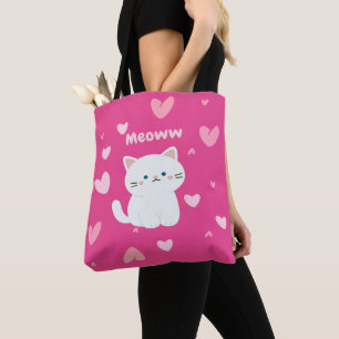 Tasche mit weißer Katzengestaltung und rosafarbene