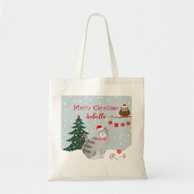 Tasche mit Winterdekoration. Niedliche Katze und E (Vorne)