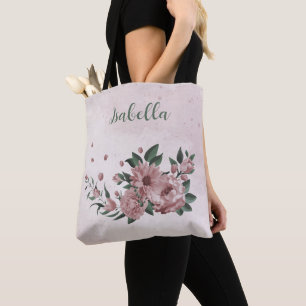 Tasche Romantische rosa Blume & grüne Blätter