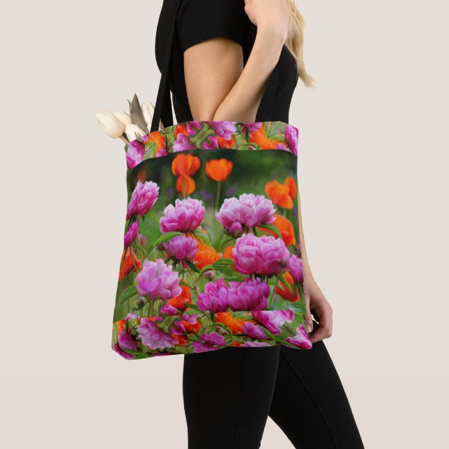 Tasche - Rosa Peonies und Orangenpfeife. (Von Nahem)