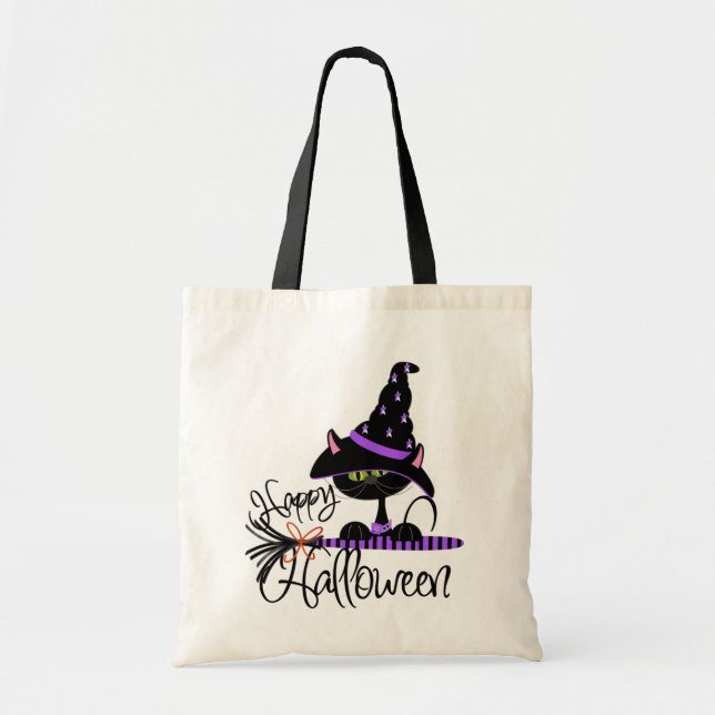 Tasche schwarze Katzen-Halloweens Süßes sonst (Vorne)
