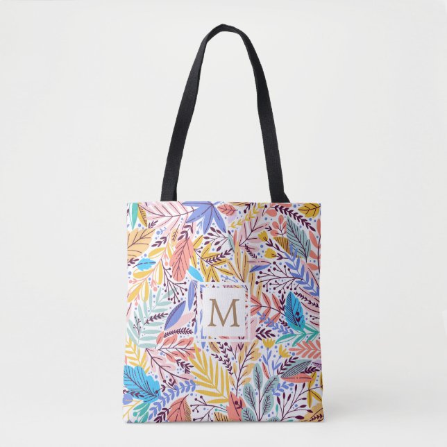 Tasche Tropical Floral Gelb und orange Monogramm (Vorderseite)
