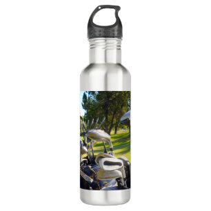 Tasche voll mit Golfklubs, Wasserflasche Edelstahlflasche