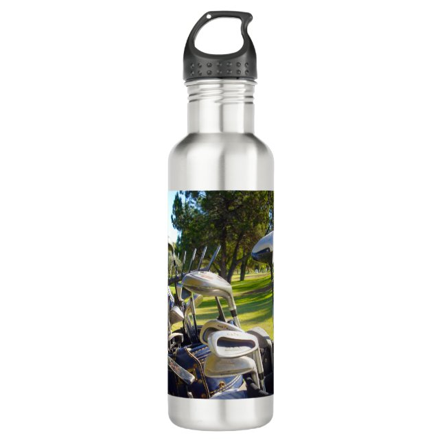 Tasche voll mit Golfklubs, Wasserflasche Edelstahlflasche (Vorderseite)
