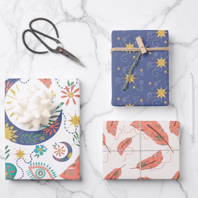 Tasche voller Glimmers Boho-Geschenkpapier Geschenkpapier Set (Vorderseite)