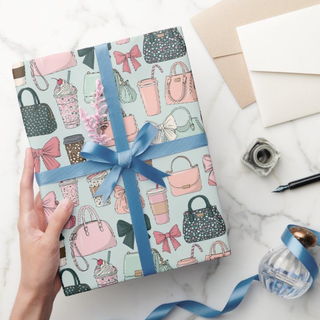 Taschen, Schleifen & Lattes Geschenkpapier (Schenken)