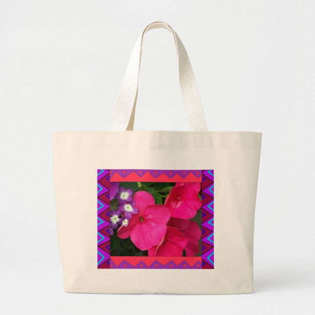 Taschen-Tasche:: Rosa Impatiens mit künstlerischer Jumbo Stoffbeutel (Vorne)