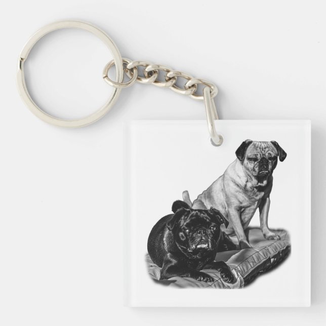Taschenmöpse, schattierte Kunst Schlüsselanhänger (Vorderseite)
