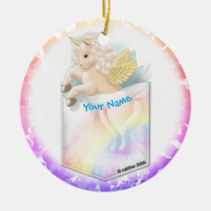Taschenregenbogen-Einhorn Keramik Ornament