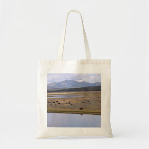 Taschentasche mit Foto des Bisons, der Berge u. Tragetasche