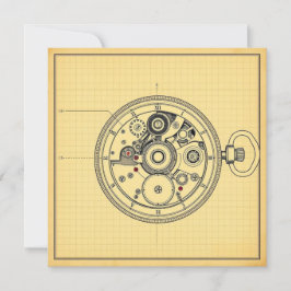 Taschenuhr Blueprint im Vintage-Stil Karte