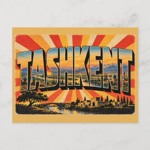 Taschkent-Flusstal-Gebirge Vintage-Reise-Kunst Postkarte
