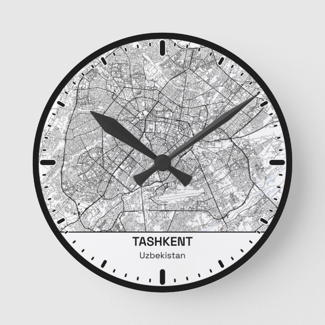 Tashkent Clock City Line Art Runde Wanduhr (Vorderseite)