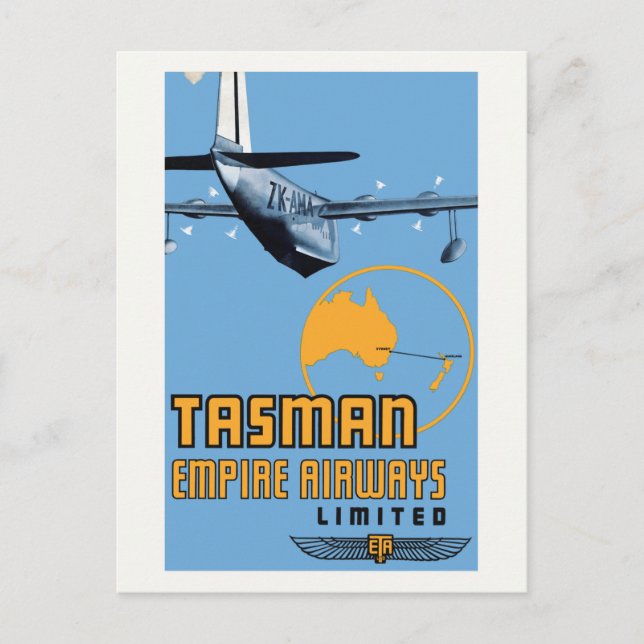 Tasman Empire S30 Airways Vintage Poster 1930s Postkarte (Vorderseite)