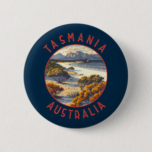 Tasmania Australia Retro Distressed Circle Button