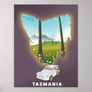 Tasmania illustrierte Karte Reiseplakat. Poster