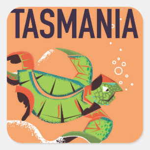 Tasmania Vintage Reiseplakat. Quadratischer Aufkleber