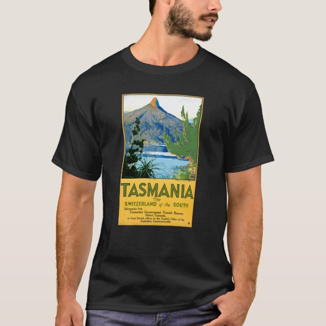 Tasmania Vintage Travel Poster Zurück T-Shirt (Vorderseite)