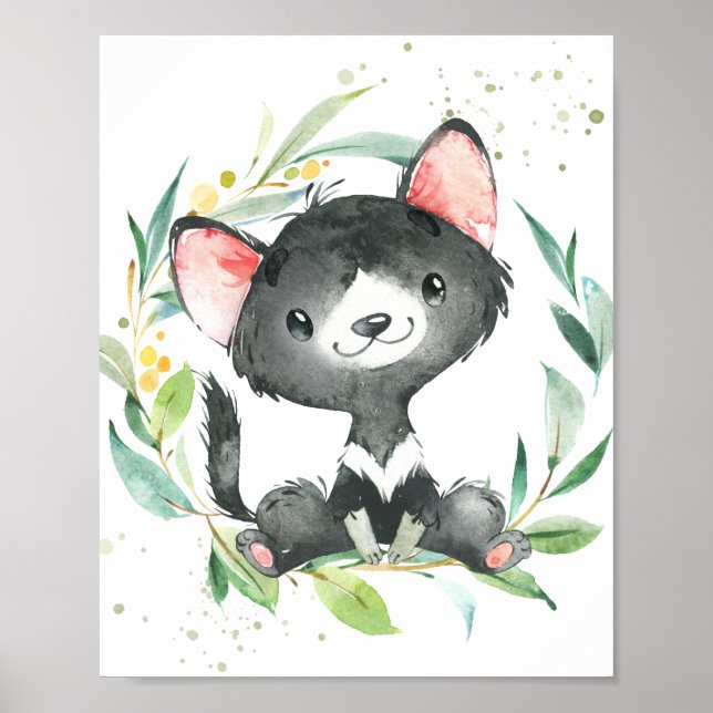 Tasmanian Devil Eukalyptus Greenery Kinder Wand Ku Poster (Vorne)