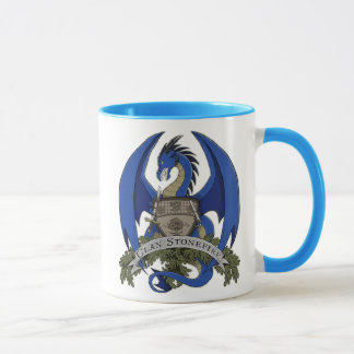 Tasse 11oz des Stonefire Drache-Wappen-(blauer