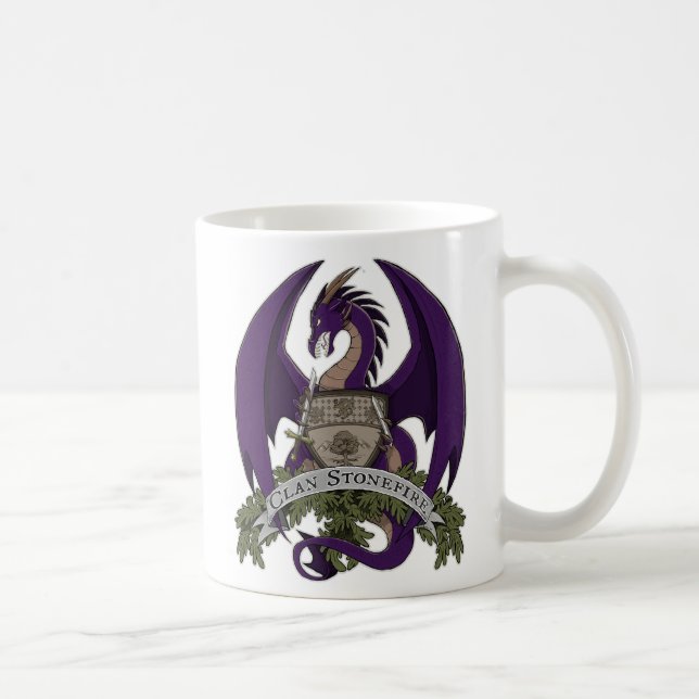 Tasse 11oz des Stonefire Drache-Wappen-(lila (Rechts)