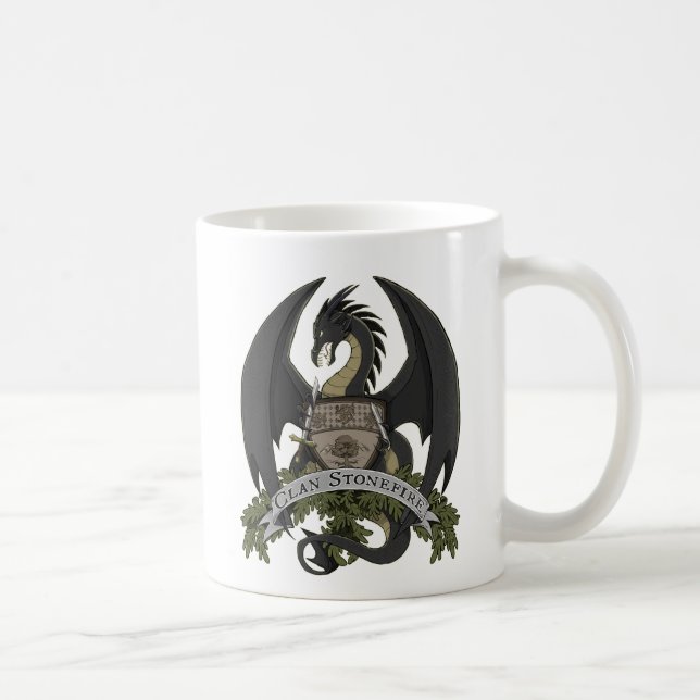 Tasse 11oz des Stonefire Drache-Wappen-(schwarzer (Rechts)