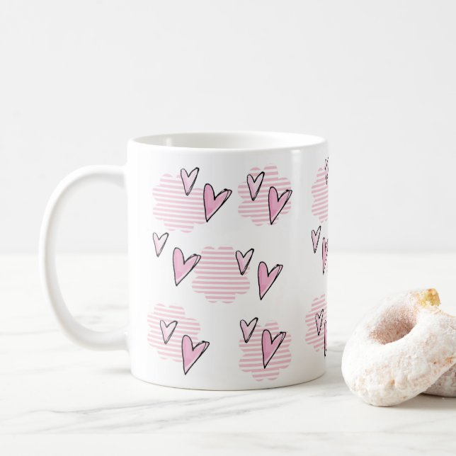 Tasse am Valentinstag Rosa Streifen Herz (Mit Donut)