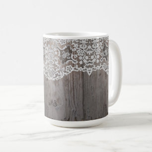 Tasse aus Holz und Spitzen mit Ihren Initialen ode
