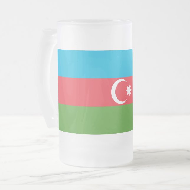 Tasse aus mattiertem Glas mit der Flagge Aserbaids (Vorderseite Links)